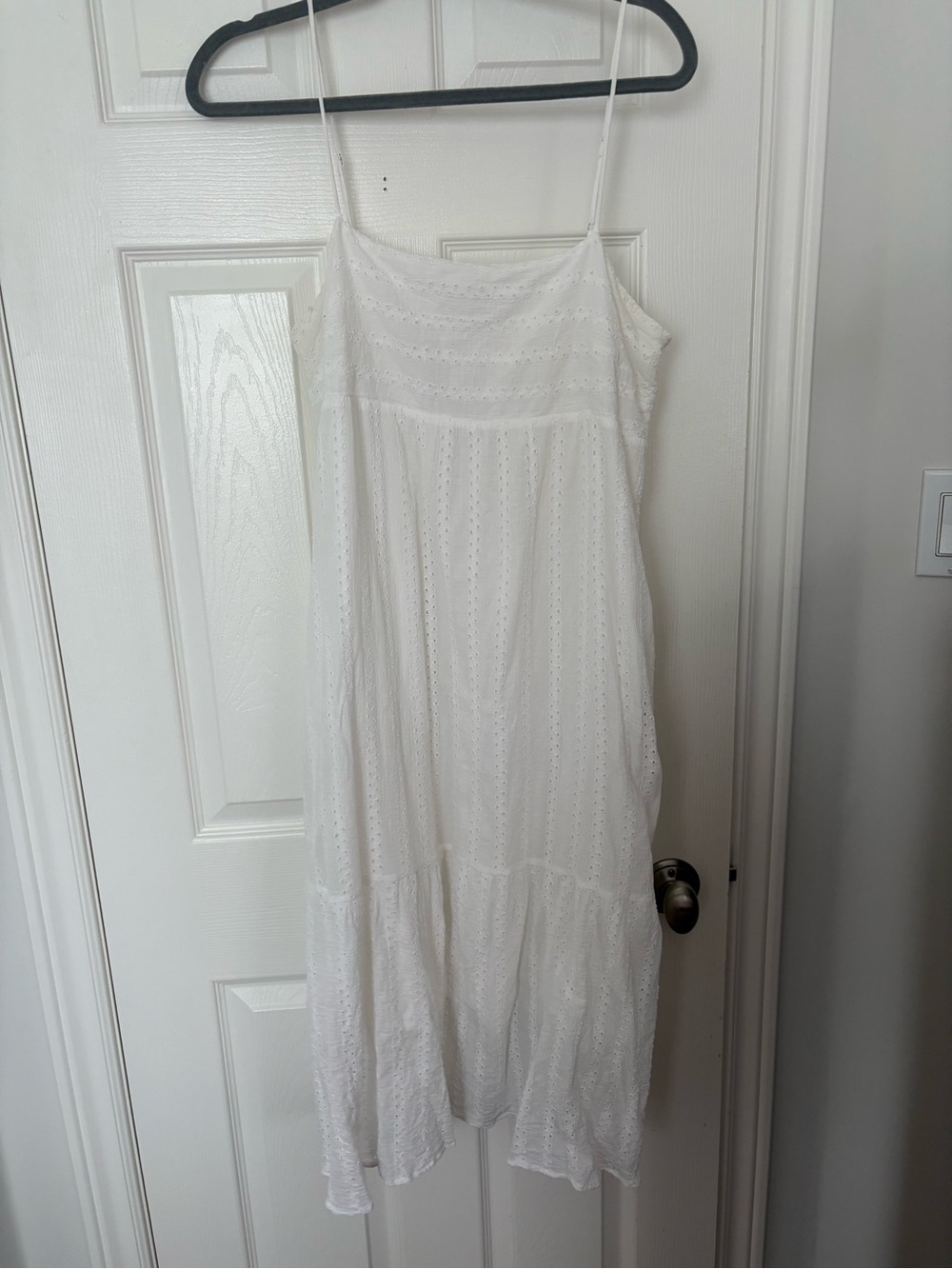 Eyelet detail white midi dress